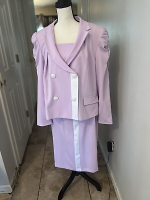 #ad Women Lavender amp; White Knit Lined Skirt Suit Size 14 Evening Party Church NEW $59.99
