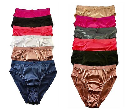 6 PRETTY SATIN BIKINIS Style PANTIES Womens Under #38306M Coco Multi Color M $29.98