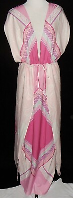 NWT SABO SKIRT Maxi Dress Sz L Shades Pink Silver Lilac amp; White Exotic Caftan # $62.00
