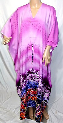 Riviera Sun Women Plus One Free Size Maxi Purple Blue Floral Tunic Caftan Dress $26.40