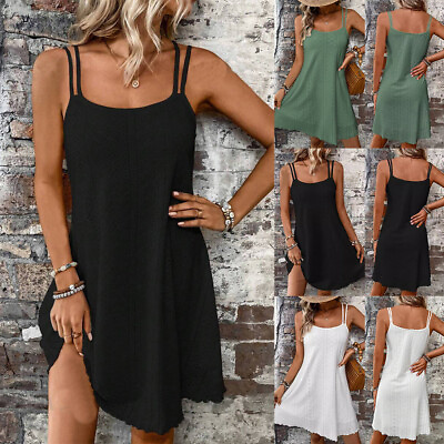 #ad Ladies Slip Dress Strappy Sundress Women A line Dress Beach Dresses Sleeveless $15.99