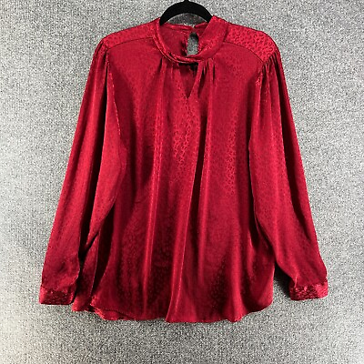 Roz amp; Ali Shirt Womens 1X Red Animal Print Blouse Balloon Sleeve Boho Plus Size $12.99