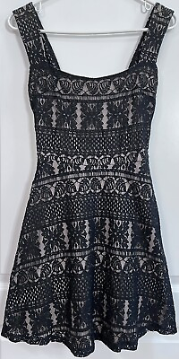 Women’s Teen#x27;s Dress Black Lace A Line Flared Party Cocktail SMALL $17.99