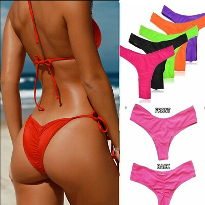 Lady Sexy Bikini Triangle Thong Bottom Brazilian V Cheeky Ruched Swimwear Beach $8.77