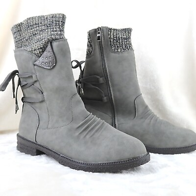 #ad Women#x27;s Gray Lace up Back Zipper Side Boots Size 9 $18.00