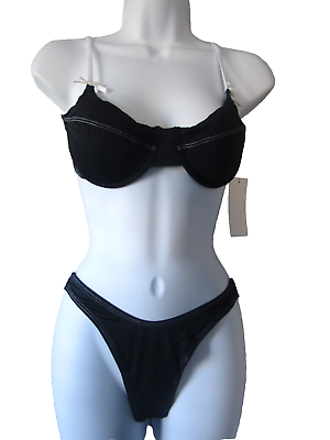 NWT Sunday Brunch Underwire Bikini Set in Classic Black White Trim Size Large $26.99