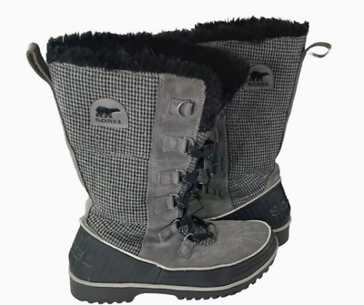 #ad #ad Sorel Joan Of Arctic Womens Boots Size 8.5 Gray LL2517 052 Winter Houndstooth $50.00