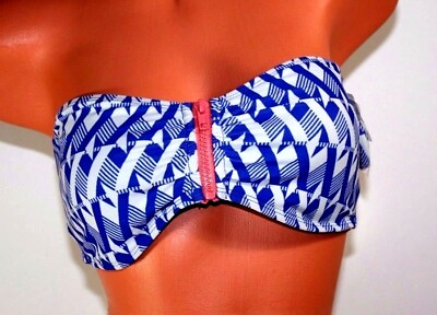 Women#x27;s BP Blue amp; Pink Strappy Zipper Bikini Top Size L NWT $15.00