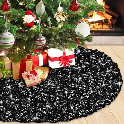 #ad Large Black Christmas Tree Skirt 48 Inches Velvet Tree Skirt Tree Skirts for ... $24.27