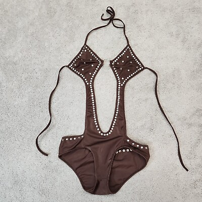 #ad Cut Out High Cut Cheeky One Piece Bathing Suit Backless Rhinestones $39.99