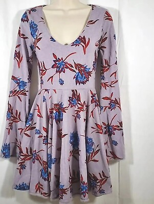#ad Kimchi Blue Purple Floral Fit And Flare Womens Boho Dress Sz Small $15.00