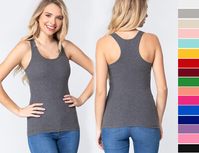 Women#x27;s Basic Ribbed Tank Top Scoop Neck Sleeveless Workout Gym Racerback Solids $11.99