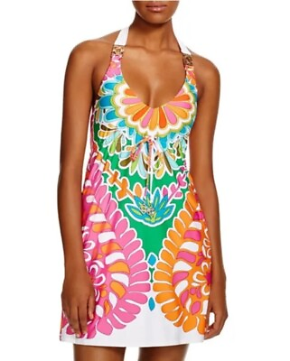 #ad Trina Turk Swimsuit Bikini Cover Up Tunic Halter Dress XS Tamarindo With Pockets $39.99