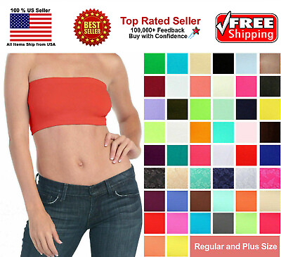 Basic Colors Stretch Strapless Layering TUBE TOP BRA Plain BANDEAU Underwear Tee $9.49