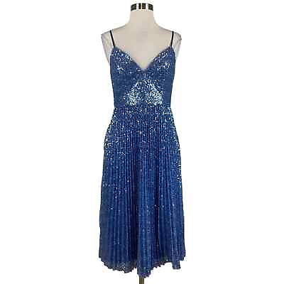 #ad Aidan Mattox Women#x27;s Cocktail Dress Size 4 Blue Sequined Sleeveless A Line Midi $69.99
