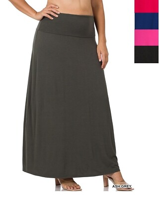 #ad Women#x27;s Plus Size Folded Waist Maxi Skirt 1X 2X 3X $17.98