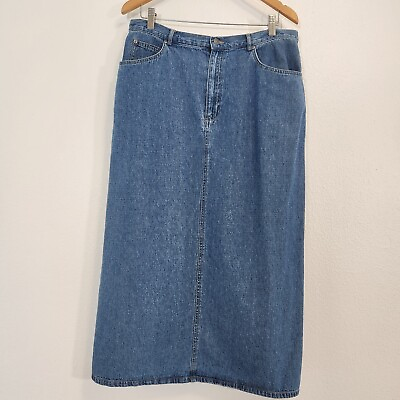 Vintage Denim Maxi Skirt Womens 16 Petite Medium Wash Zip Liz Claiborne Long $26.00
