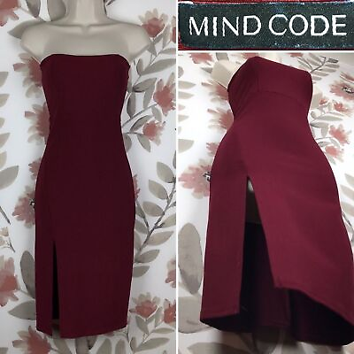 #ad Mind Code Sexy Tube Top Burgundy Bodycon Bandage Side Slit Pencil Skirt Dress S $18.98