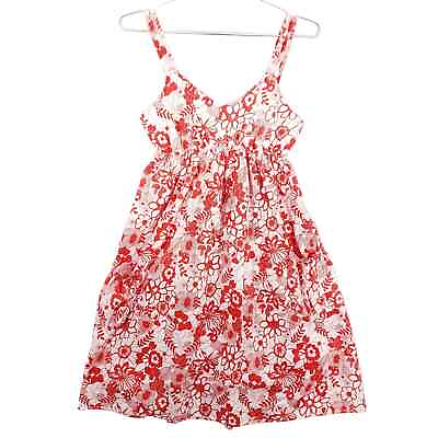 #ad Flowers Sundress Womens Small Red White Floral Boho Sleeveless Fit Flare Mini $8.82
