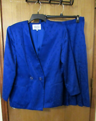 #ad Petite EXCUTIVE COLLECTION Women Skirt suit 14P blue Rayon sleeve 2 button NWOT $45.50