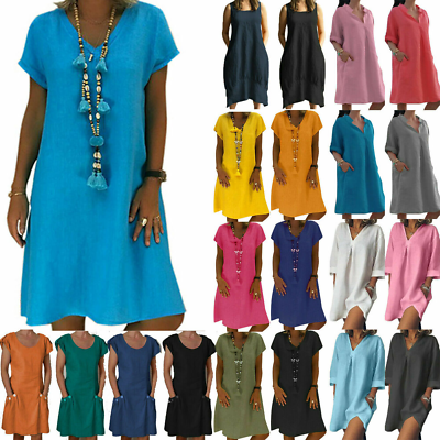 #ad Plus Size Women#x27;s Summer Holiday T Shirt Dress Casual Mini Sundress Kaftan Tops $23.51