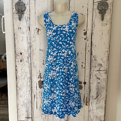 Draper James Size Large XL Woman#x27;s Blue White Floral Soft Casual Summer Dress $21.95