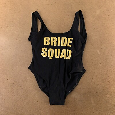 #ad Womens#x27; Size Small Black Gold Bride Squad Graphic Classic One Piece Swimsuit New $15.87