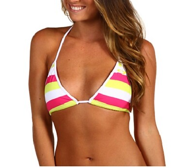 #ad Oakley Women#x27;s Striped Swim Bikini Top S Pink Yellow $21.59