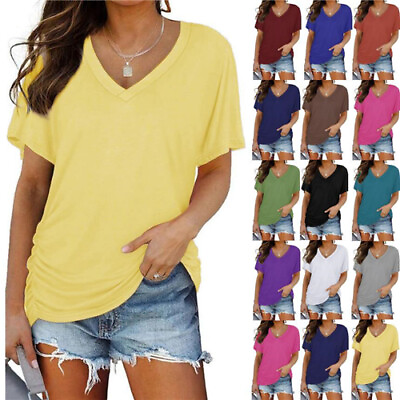 #ad Plus Size Womens Short Sleeve V Neck Blouse Summer Casual Loose T Shirt Tops Tee $19.99