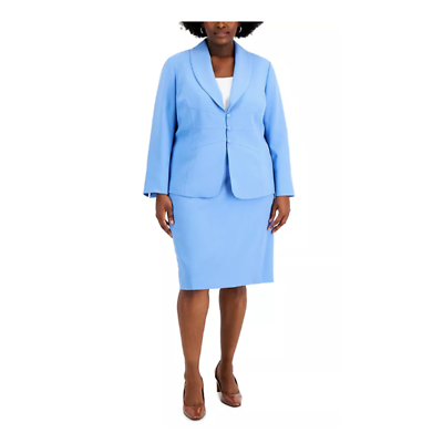 #ad NWT Le Suit Plus Size Seamed Skirt Suit 22 W light blue $175.00