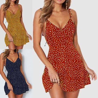#ad Women Boho Floral Summer V Neck Party Evening Beach Short Mini Dress Sundress US $14.45