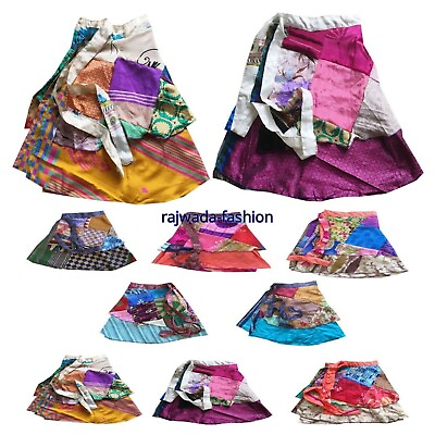 #ad Mini Skirts Women Indian 10 pcs Vintage Silk Wrap Bohemian Skirts Gypsy Hippie $54.59
