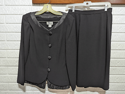 #ad #ad Rimini Women#x27;s Black 2 Piece Set Dressy Satin and Bead Trim Skirt Suit Size 12 $52.00