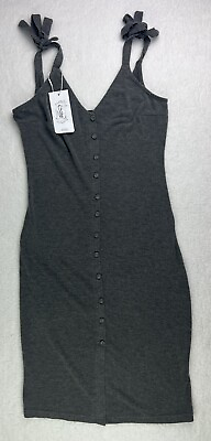 Eliacher Women#x27;s Button Down Adjustable Straps Gray Dress Bodycon Size Medium $9.00