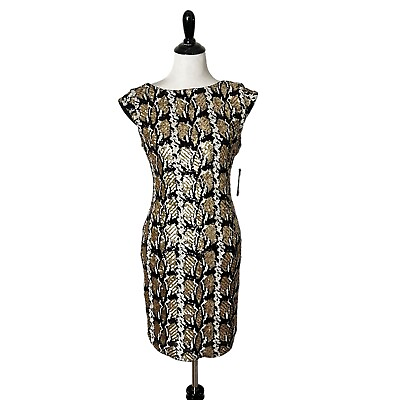 #ad GUESS Sophy Short Dress Full Sequin Black Gold Sheath Cocktail Women Size M $29.75