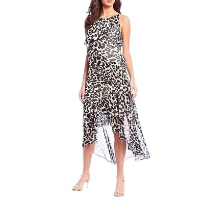 #ad NWT Eliza J Leopard Print Flowy Ruffle Shimmer Chiffon Tiered Cocktail Dress 14 $24.00