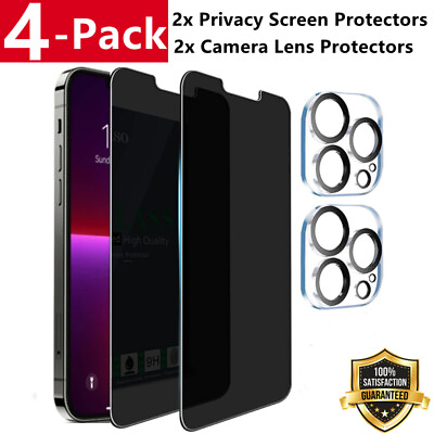 For iPhone 14 13 12 11 Pro Max Tempered Glass Privacy Screen Camera Protectors $9.45