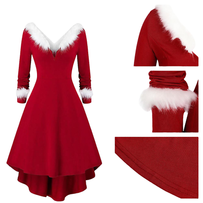 #ad Christmas Women Mrs Santa Claus Swing Dress Xmas Party Midi Dresses Costume Gown $23.99