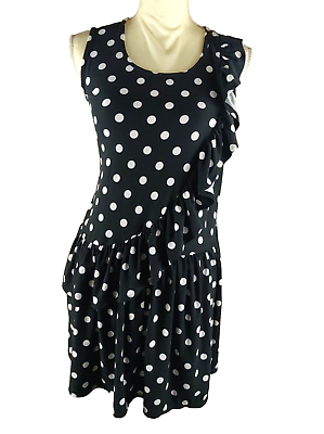 #ad Wonder Nation Girls Size XL 14 16 Black White Polka Dot Summer Dress Ruffles $15.00