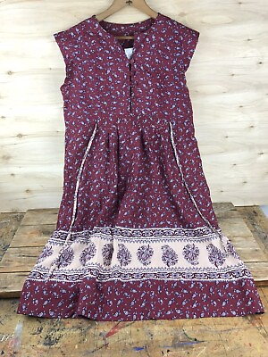 #ad #ad Vintage Boho Midi Dress Short Sleeve Side Ties Hippie 1990#x27;s Poly Rayon Small $29.99