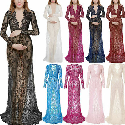 #ad Maternity Photography Props Maxi Maternity Gown V neck Lace Dresses Pregnancy❀ $14.71