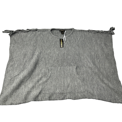 NWT Madden NYC Womens Grey Ponch Sweater One Size Kangeroo Pocket Stretchy $24.99