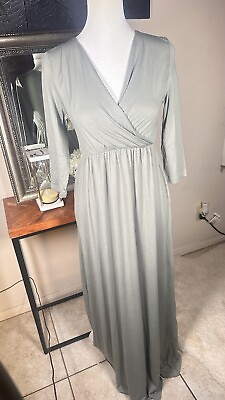 #ad Maxi dresses for women small Green Olive Long Sleeve NWT With Flowers Head $22.43