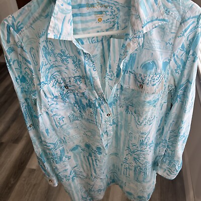 #ad Lilly Pulitzer size small turquoise toile swimsuit cover up $35.00