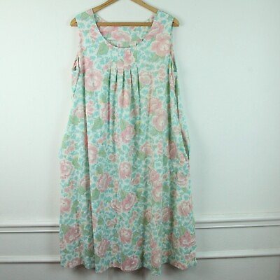 #ad Vintage Plus Size Floral Dress 1X Pastel Sheath Pockets Spring Handmade Garden $22.40