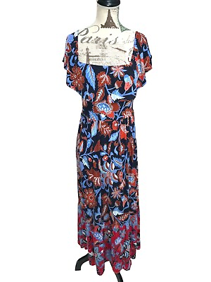 #ad Loft Beach SM Navy Floral Maxi Dress Off the Shoulder Super Soft Long Stretch $23.00