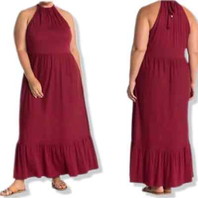 #ad Caslon Red Sleeveless Tiered Halter Knit Maxi Dress 3X $30.00