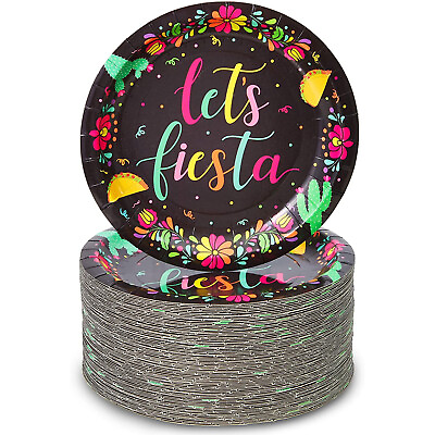 #ad 80 Pack Black Party Favors Paper Plates for Let#x27;s Fiesta Cinco de Mayo 7 in $18.39