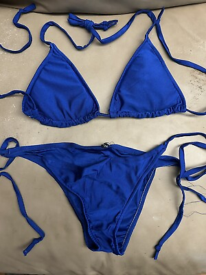 #ad NWOT Sexy Skimpy Padded amp; Lined Triangle Top Tie Side Bottom Royal Blue Bikini $39.95