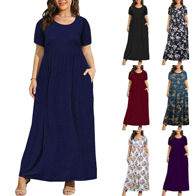 #ad Women Long Dress Plus Size Maxi Dresses Ladies Hawaiian Journey Short Sleeve $22.82